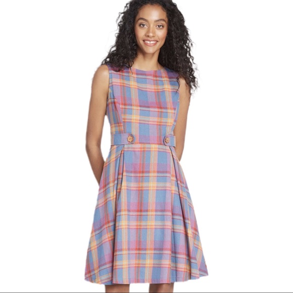 NWT ModCloth Sixties Plaid Retro Sleeveless Dress - Picture 3 of 7